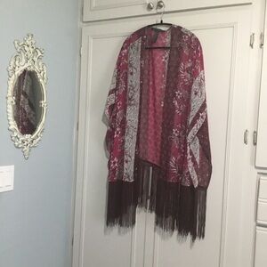 Romantic Bohemian Open Front Floral Fringe Kimono OSFM WHBM